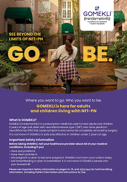 Image of the GOMEKLI™ (mirdametinib) Patient Brochure PDF for adults and children. Please see important safety information and Patient Information.