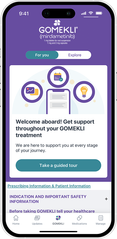 Graphic of the GOMEKLI® (mirdametinib) Digital Companion App