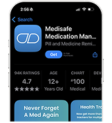 Phone displaying the Medisafe app in the appstore